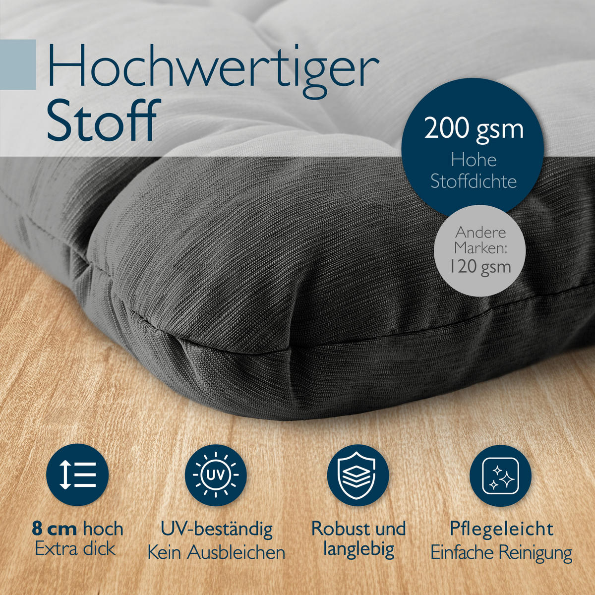 STUHLKISSEN HighLux SK 40/40/8cm Anthrazit (4tlg) - Anthrazit, Textil (40/40/32cm) - Beautissu 