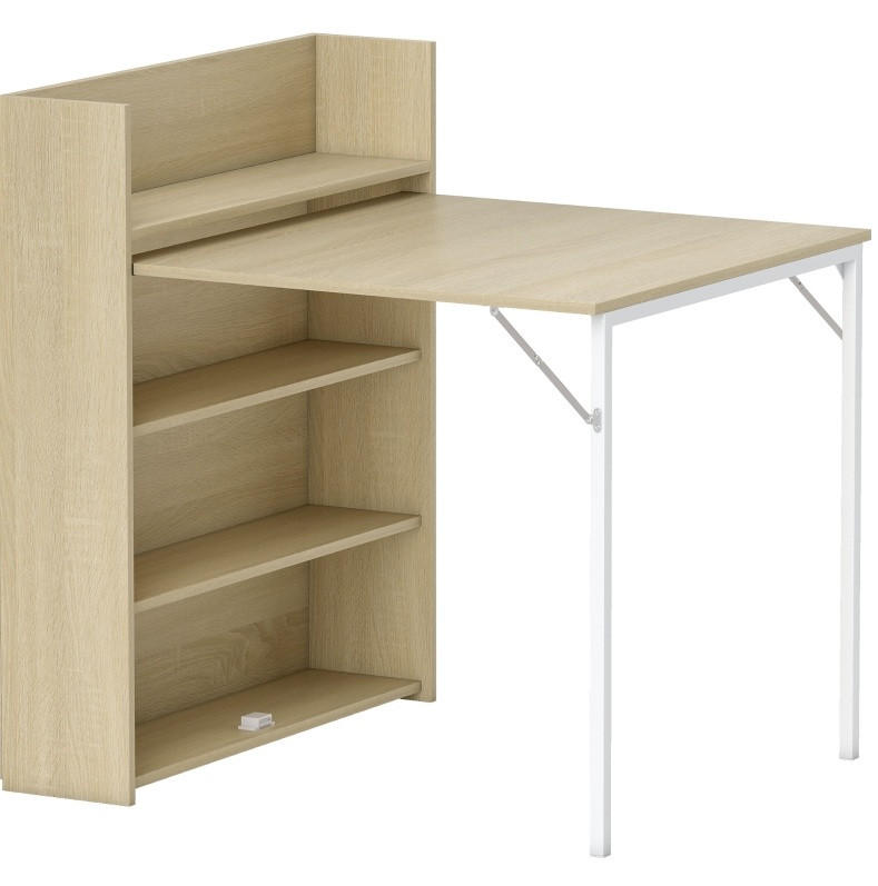 ESSTISCH 78,5/91/93 cm eiche klappbar mit 3 Regalen aus Holz und Stahl - Eichefarben, Holz (91/78.5/93cm) - OKWISH
