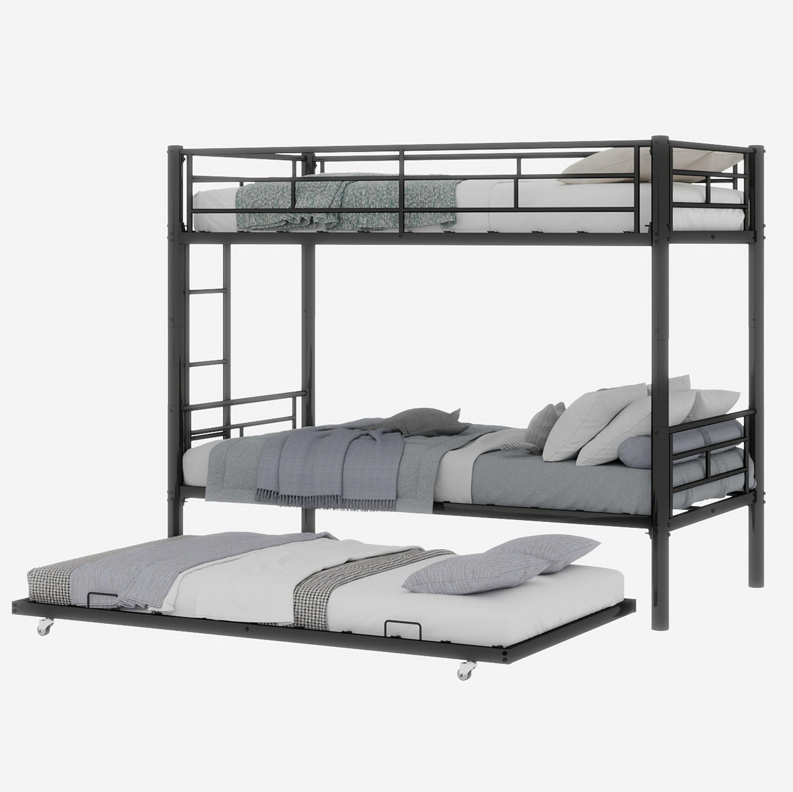 ETAGENBETT 90/180 cm schwarz aus Eisen teilbar mit Leiter - Schwarz, Metall (90/200cm) - OKWISH