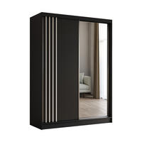 KLEIDERSCHRANK mit Spiegel-Schiebetüren und Aluminium-Leisten, LED-Beleuchtung - NALLA - 160 cm Schwarz+Schwarz+Weiß - Schwarz/Weiß, Holzwerkstoff (160/216/61cm) - ALTDECOR