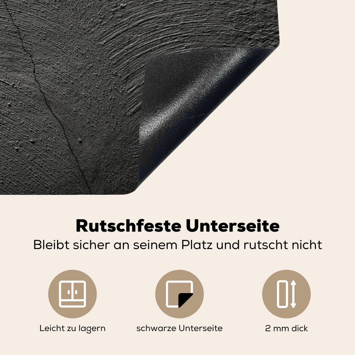 HERDABDECKPLATTE Beton - Schwarz - Industriell Herdabdeckung Induktionsfeld 65x52 cm - Anthrazit, Kunststoff (65/52/0.2cm) - MuchoWow