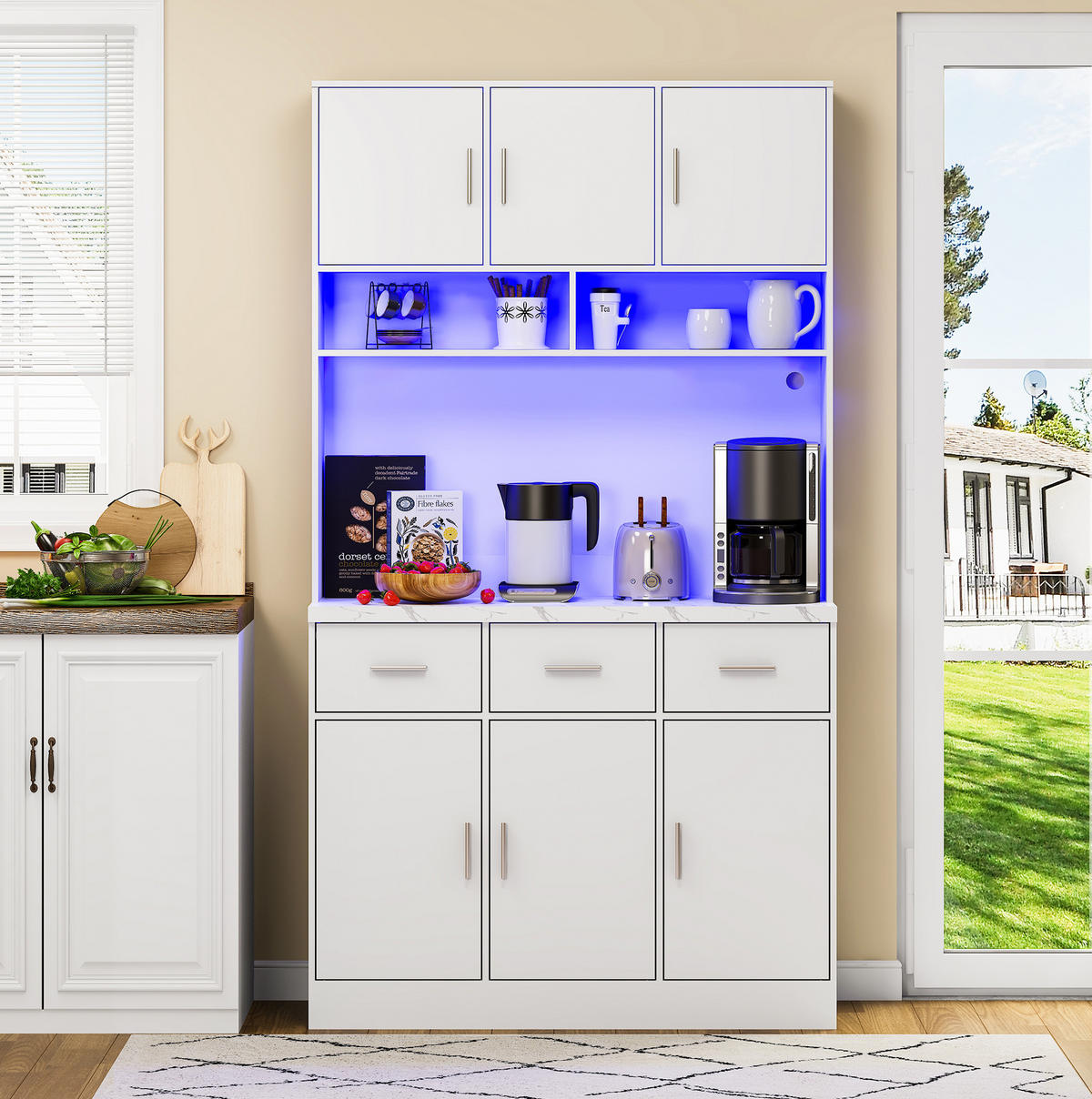 KUHINJSKA omara 100/40/180 cm z LED osvetlitvijo, USB priključki, vtičnico in predali, MDF, Bela - bela, leseni material (100/180/40cm) - Redom