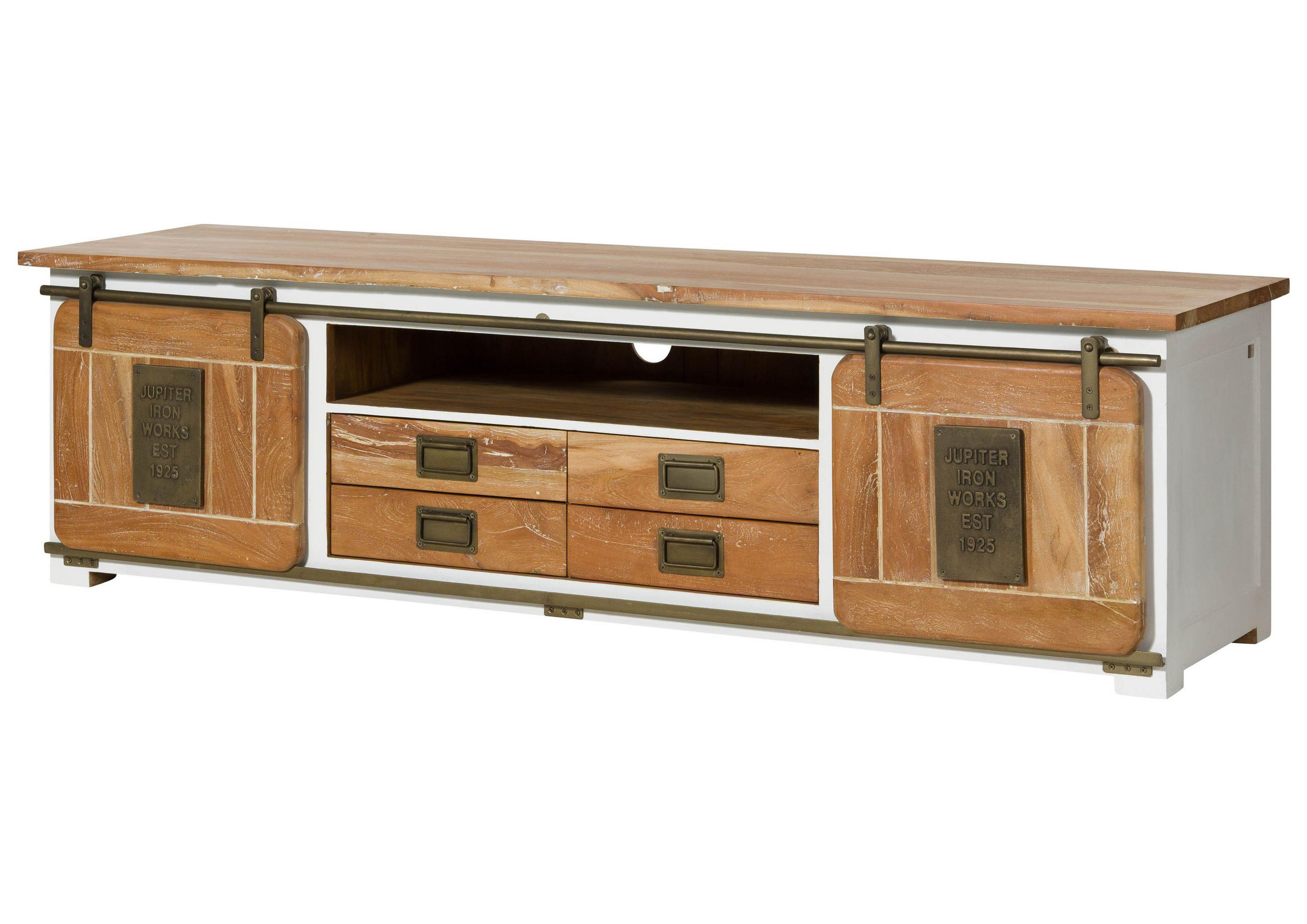 TV-BOARD Mango 200x55x55 weiß lackiert RAILWAY #314 - Weiß, Holz (200/55/55cm) - Massivmoebel24