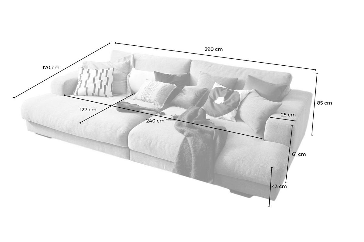 BIG SOFA MADELINE Cremeweiß Webstoff - Creme/Schwarz, Kunststoff/Textil (290/85/170cm) - KAWOLA