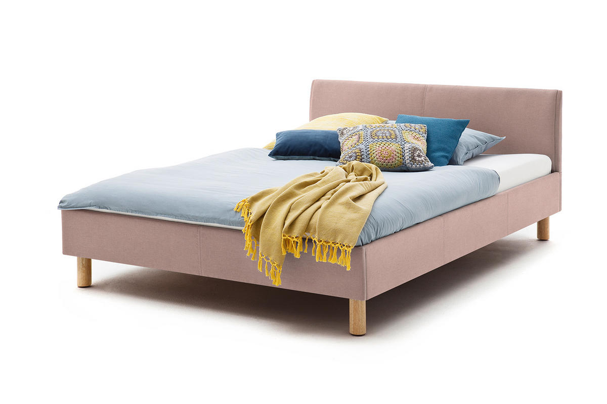 POLSTERBETT LEO Pink Eiche - Pink, Textil (120/200cm) - KAWOLA