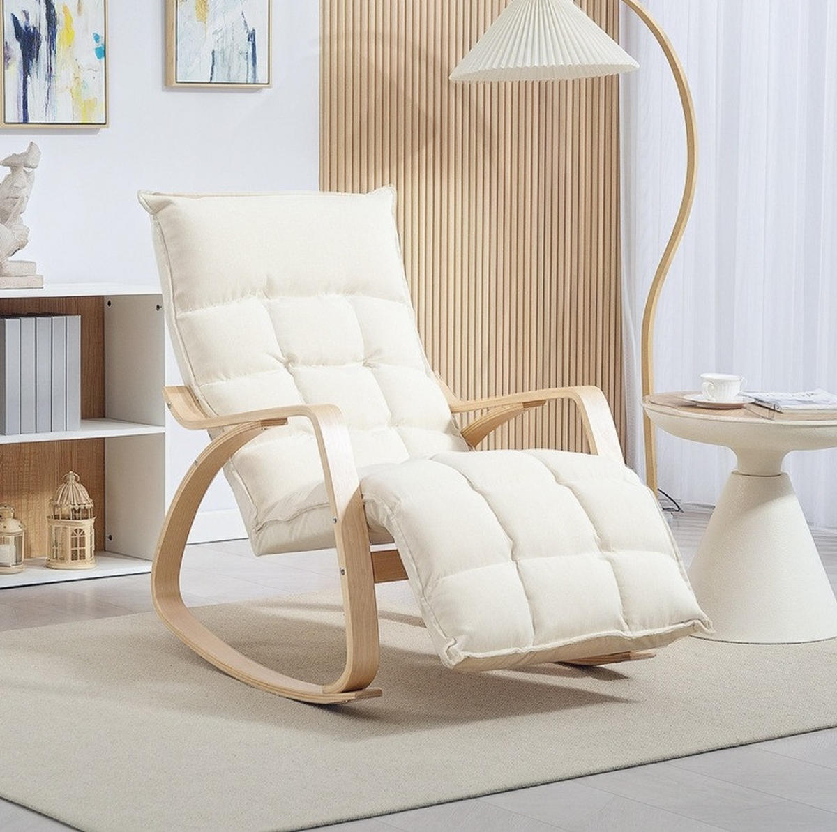 RELAX-SCHAUKELSTUHL 67/106-123/92 cm mit Fußstütze und Polsterung in Cremeweiß - Creme, Textil (67/92/106cm) - BEAOK