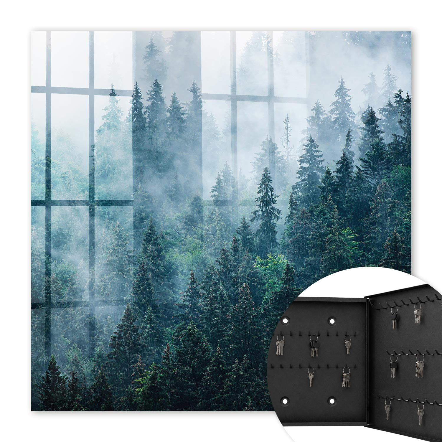 SCHLÜSSELBOX Schwarz 30x30 cm- Türöffnung nach rechts - Grüner Wald - Grün, Metall (30/30/5cm) - TULUP