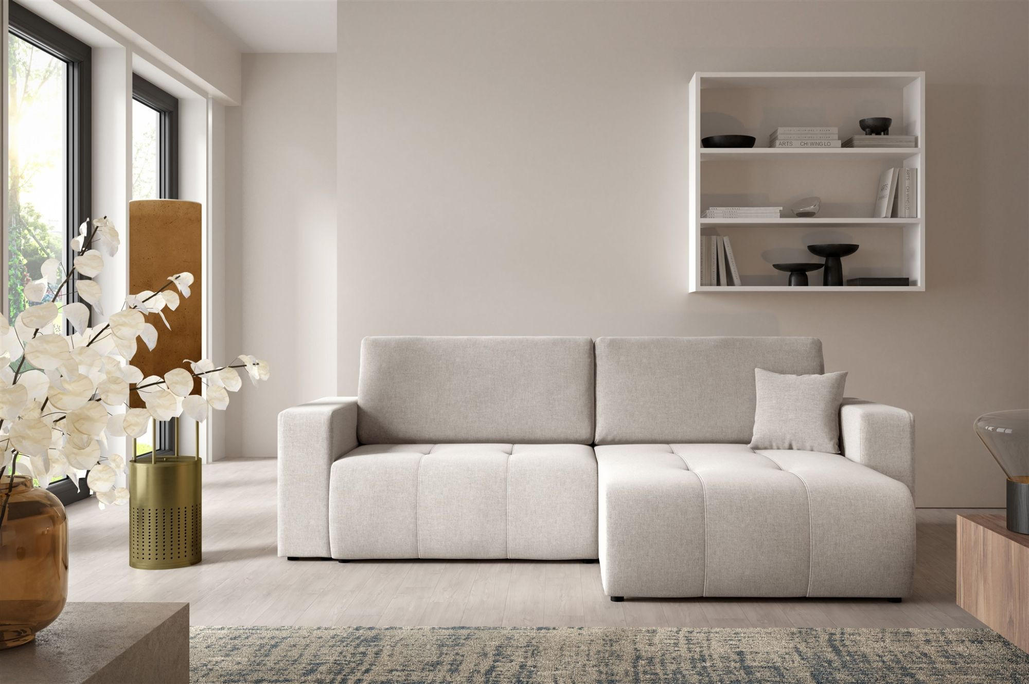 ECKSOFA Augusto - Hellgrau, Holzwerkstoff/Textil (244/149cm) - Fun Möbel