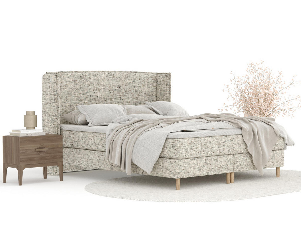 KONTINENTALBETT Ardis Beige 160/200 cm mit Matratze und Topper - Beige/Naturfarben, Holz/Holzwerkstoff (160/200cm) - Maison de Reve