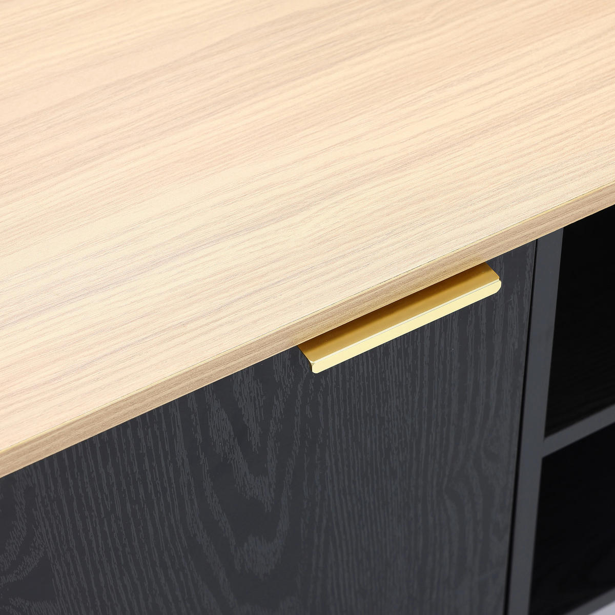 LOWBOARD TV-Schrank Modern, Schwarz & Holz | B120 x T40 x H52 cm - Schwarz, Holzwerkstoff (120/52/40cm) - Hometopia