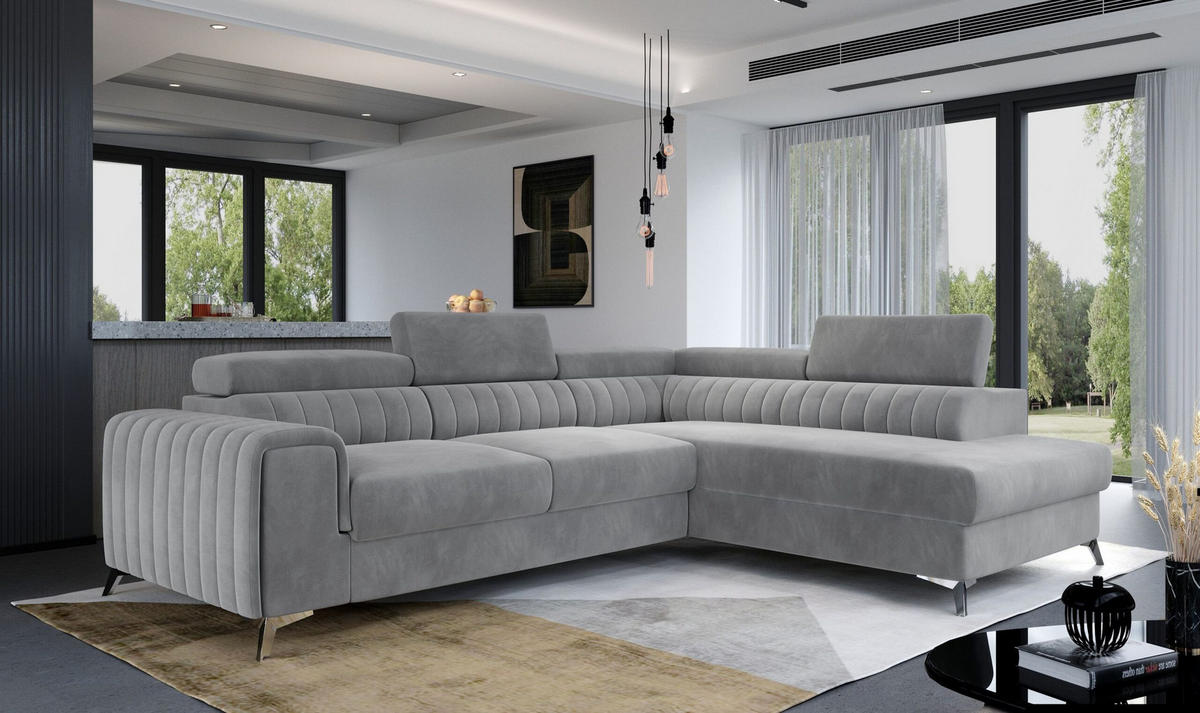ECKSOFA - OLIVIER (Rechts, Hellgrau) - Hellgrau/Grau, Textil (275/205cm) - Möblo
