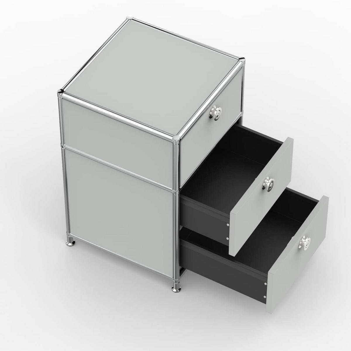 BÜRO-STANDCONTAINER, Metall, 40cm, 1 Schublade + 1 Doppelschublade, Lichtgrau - Chromfarben/Silberfarben, Metall (40/62.7/39.7cm) - Versee