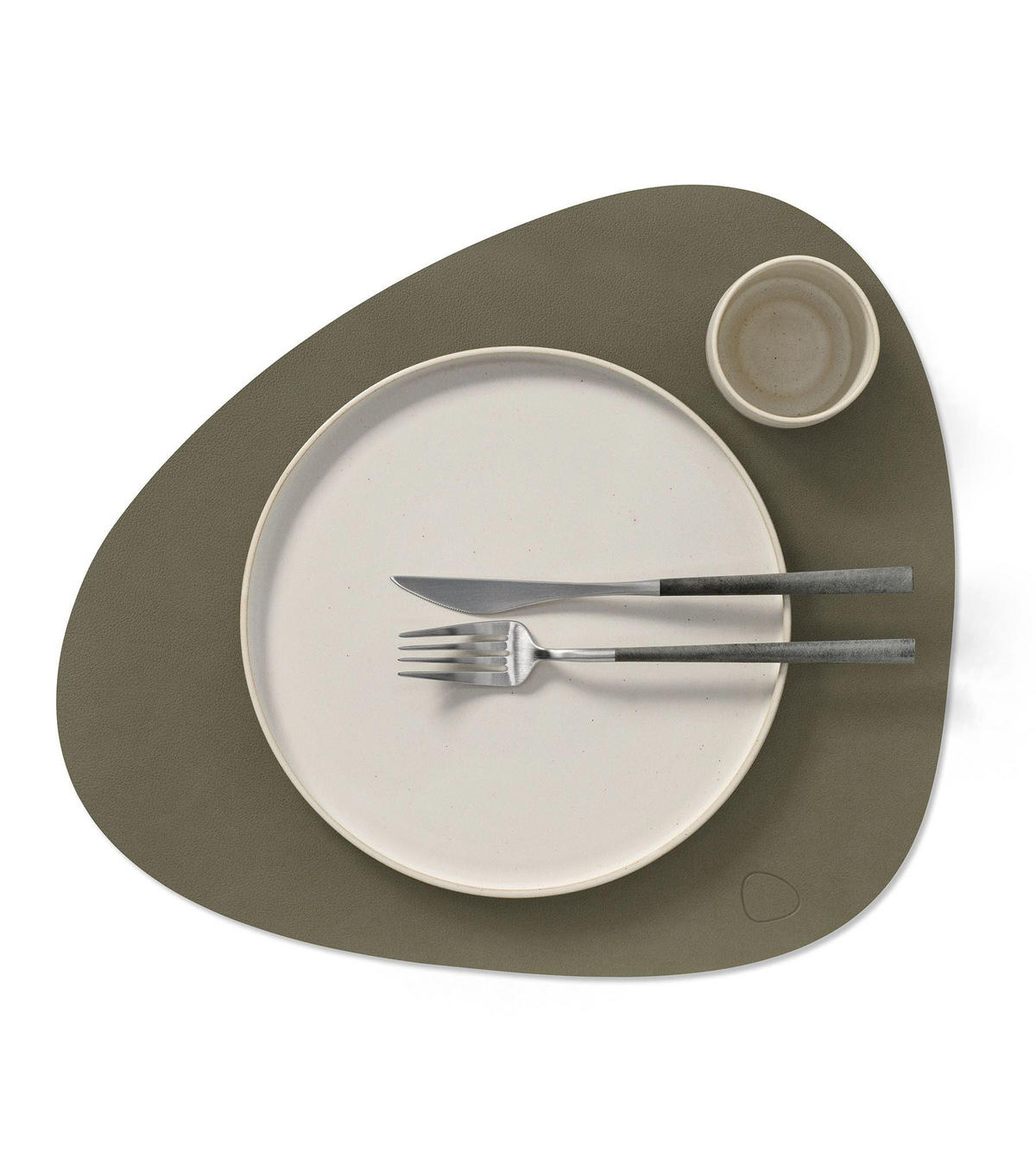 PLATZSET TISCHSETS Nupo - Leder - Army Green / Nature - Curved - doppelseitig - Abwaschbar - 44 x 37 cm - 2 Stück - Grün, Leder (44/37/2cm) - LIND DNA