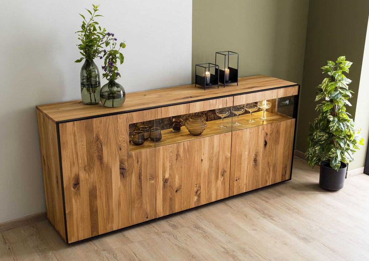 SIDEBOARD Wildeiche 200x45x87 natur geölt STARNBERG #16 - Braun, Holz (200/87/45cm) - Massivmoebel24