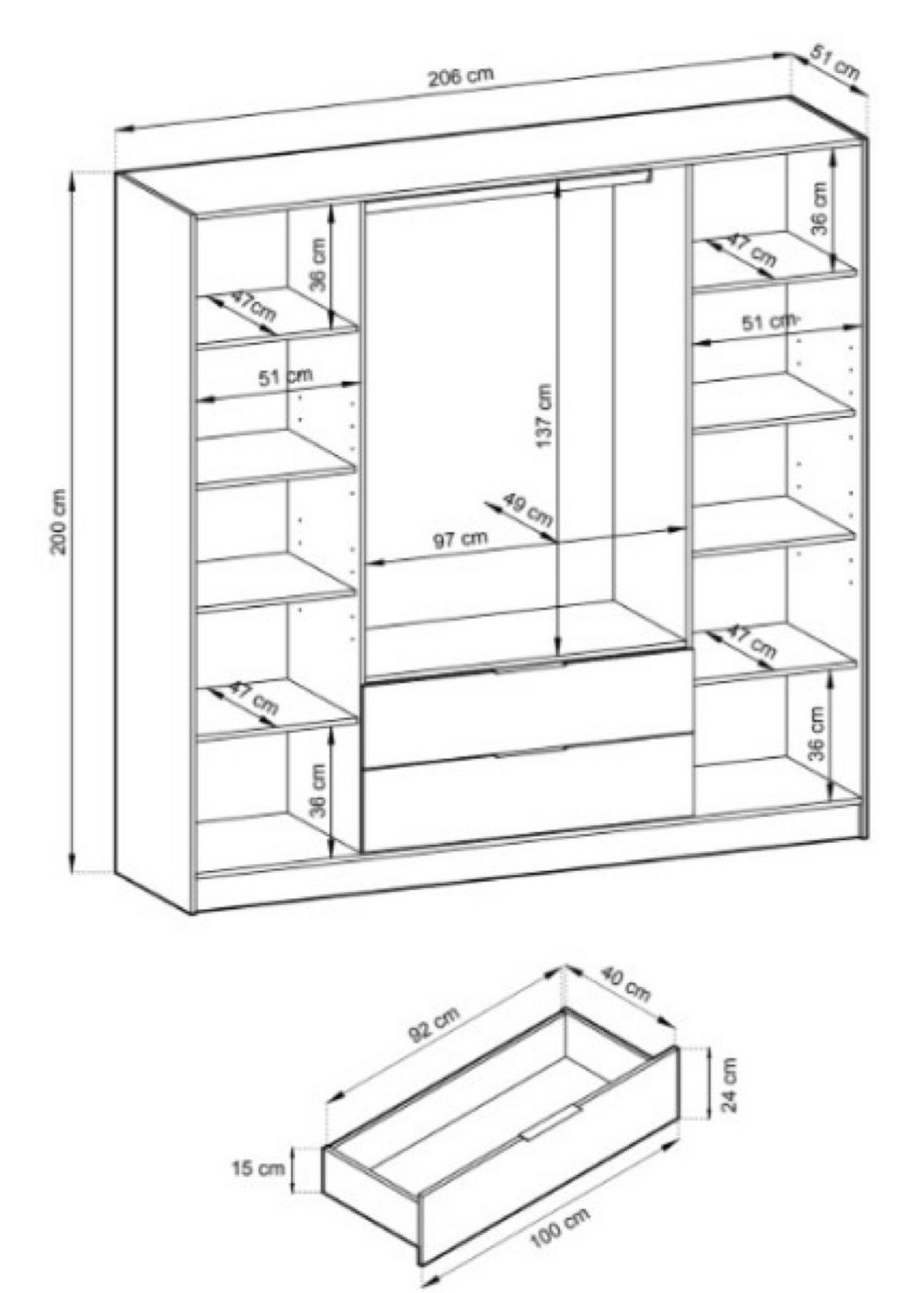 SCHRANK Artisan Eiche Eiche ELLY 4D Mit Regalen Und Schubladen - Multicolor, Holzwerkstoff (206/200/51cm) - Sepro Meble