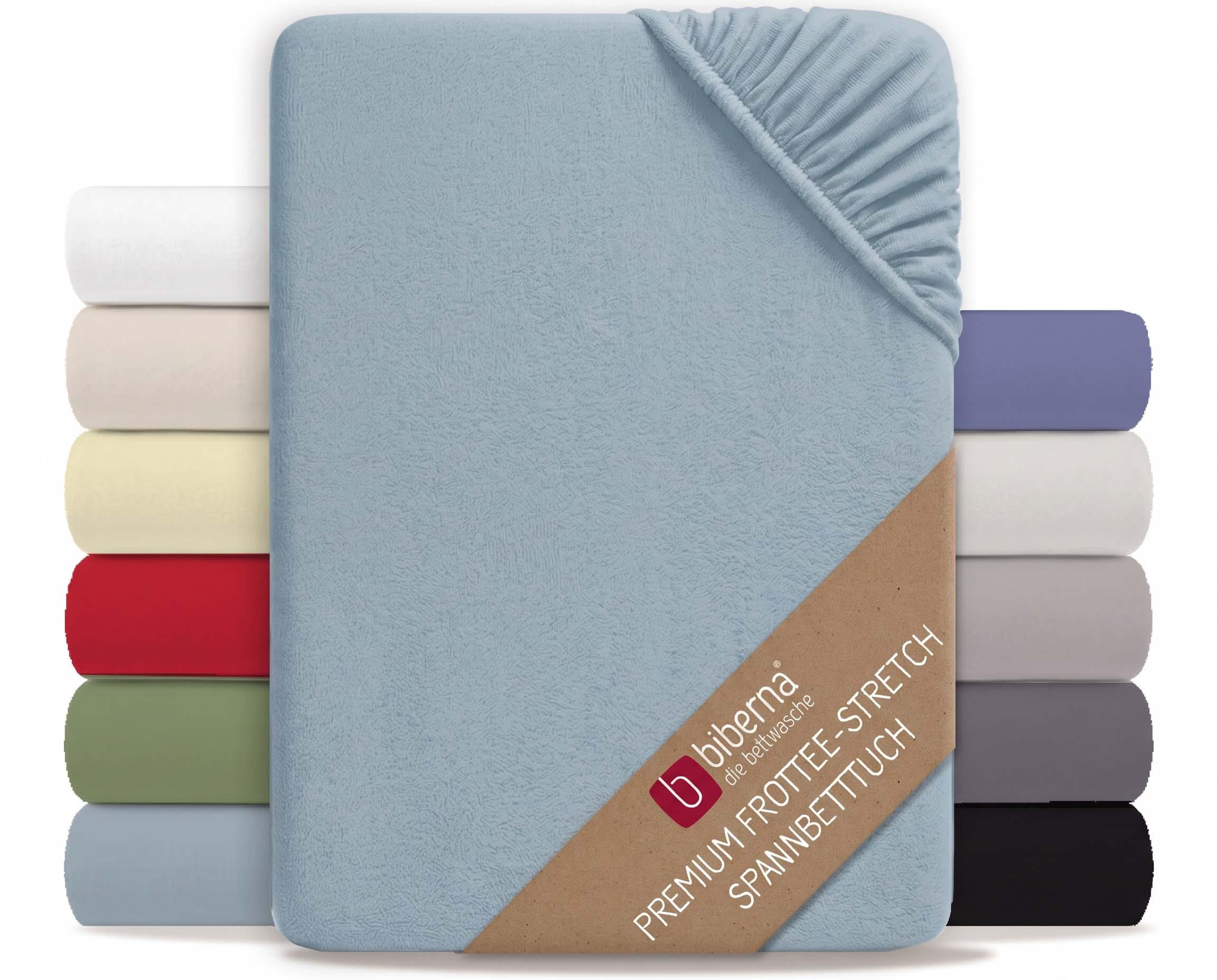 SPANNBETTTUCH Premium Frottee taubenblau, 180x200 cm - 200x200 cm - Blaugrau, Textil (200/200cm) - biberna