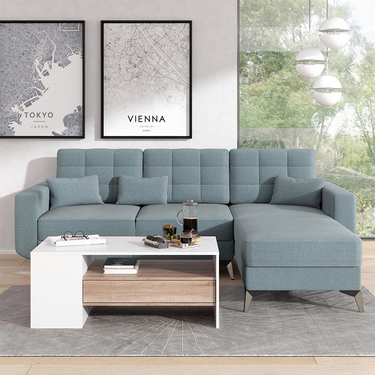 COUCHTISCH Fabien Weiß 110 x 60 cm - Weiß/Sonoma Eiche, Holzwerkstoff (60/110/45.5cm) - Vicco