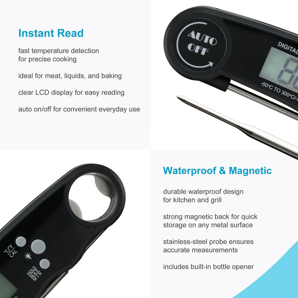 KÜCHENTHERMOMETER mit LCD-Display und Alarmfunktion - Schwarz, Kunststoff - Intirilife
