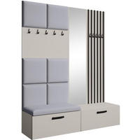 GARDEROBE Margaret I+II 162/203/43 mit gepolsterten Paneelen/Lamellen/Spiegel - Kaschmir/Schwarz, Holzwerkstoff/Kunststoff (162/203/43cm) - Beautysofa