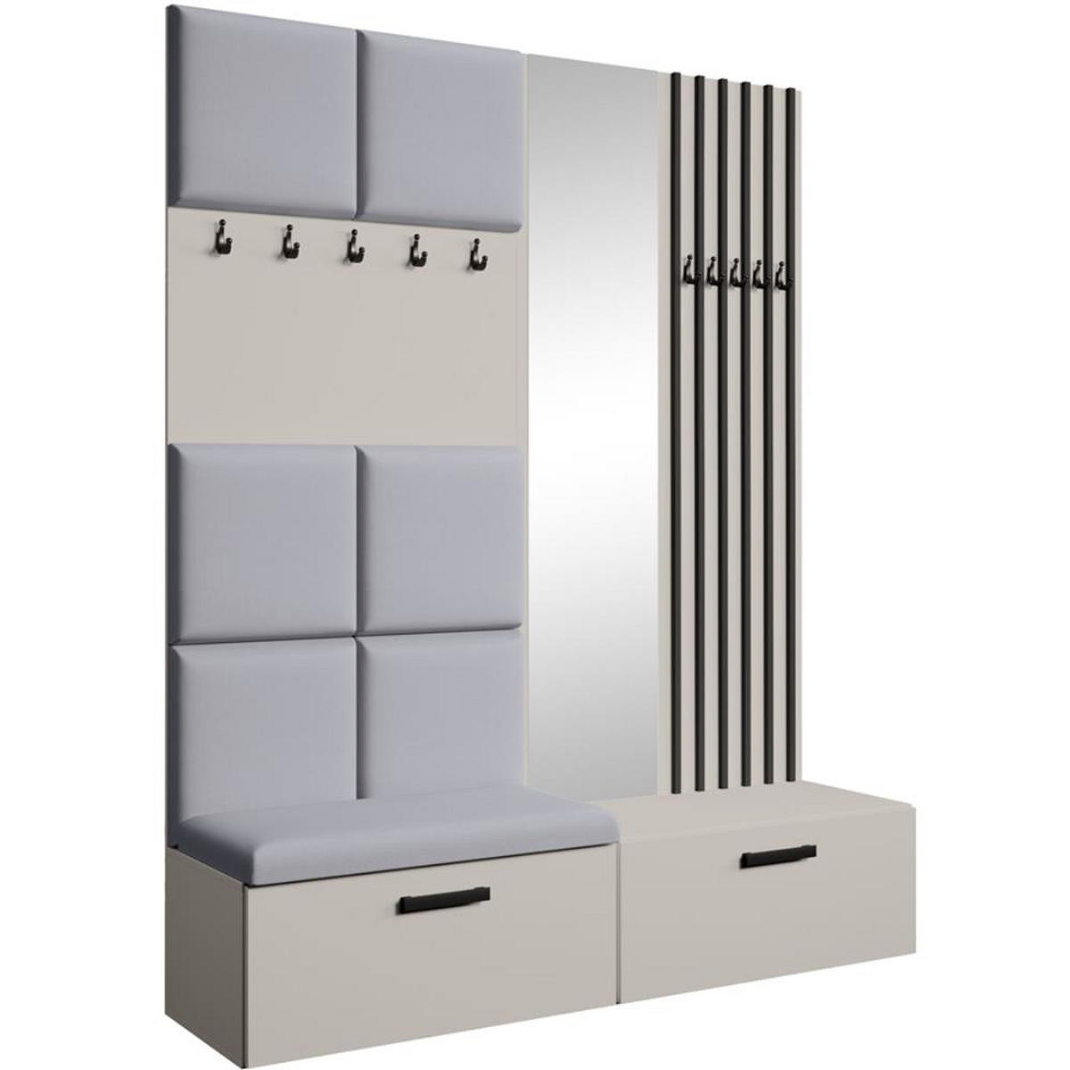 GARDEROBE Margaret I+II 162/203/43 mit gepolsterten Paneelen/Lamellen/Spiegel - Kaschmir/Schwarz, Holzwerkstoff/Kunststoff (162/203/43cm) - Beautysofa