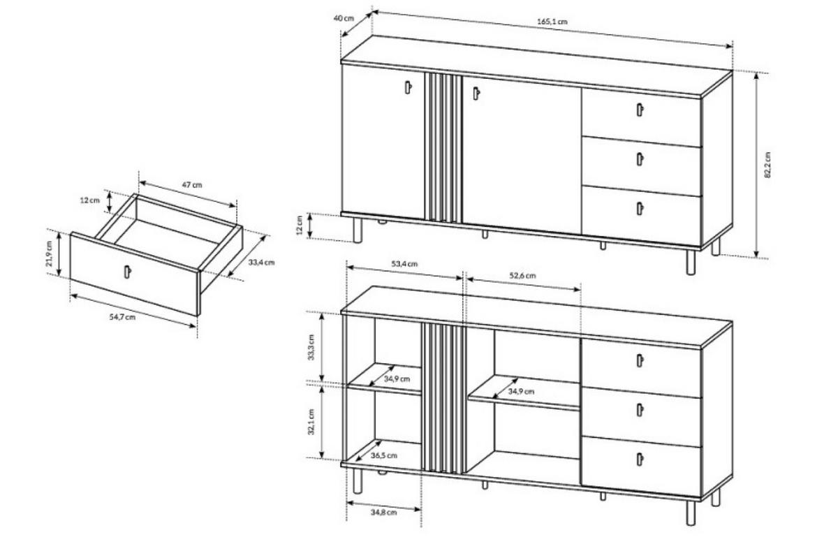SIDEBOARD Weiß MANDI D Mit Lamellen Mit Metallgestell - Multicolor, Holzwerkstoff (165.1/82.2/40cm) - Sepro Meble