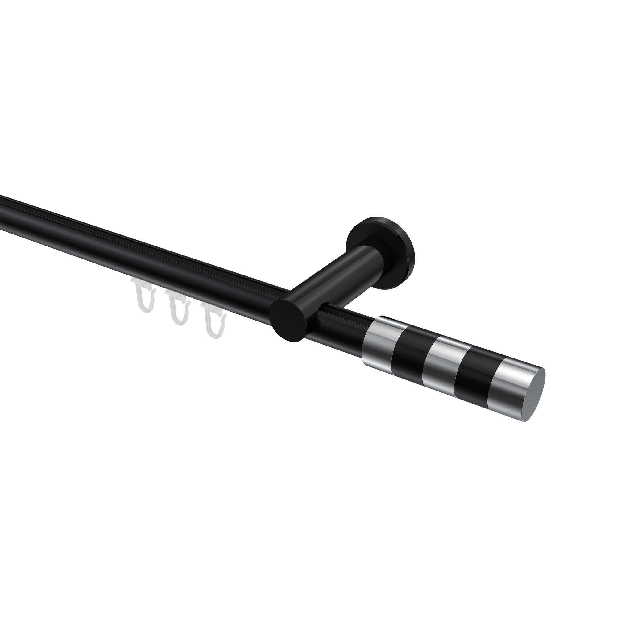 INNENLAUF-GARDINENSTANGEN-SET Platon Mavell 400 cm (geteilt in 2 x 200 cm), 1-läufig, 20 mm Ø Schwarz - Chromfarben/Schwarz, Metall (400cm) - INTERDECO
