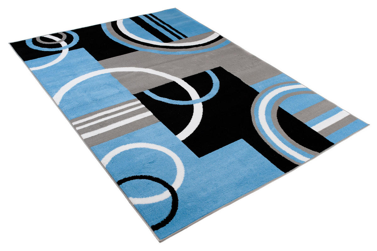 TEPPICH MAYA Blau Geometrisch Kreise Vierecke 220/300 cm - Blau, Textil (220/300cm) - Tapiso