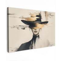 LEINWANDBILD Frau - Hut - Farbe Wohnzimmer Groß 120x80 cm - Goldfarben, Textil (120/80cm) - MuchoWow