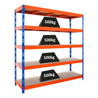 SCHWERLASTREGAL Rhino 200x200x60 cm 5 Spanplatten-Ebenen 8mm Fachlast 500 kg Blau/Orange - Blau/Orange, Metall (200/200/60cm) - PROREGAL