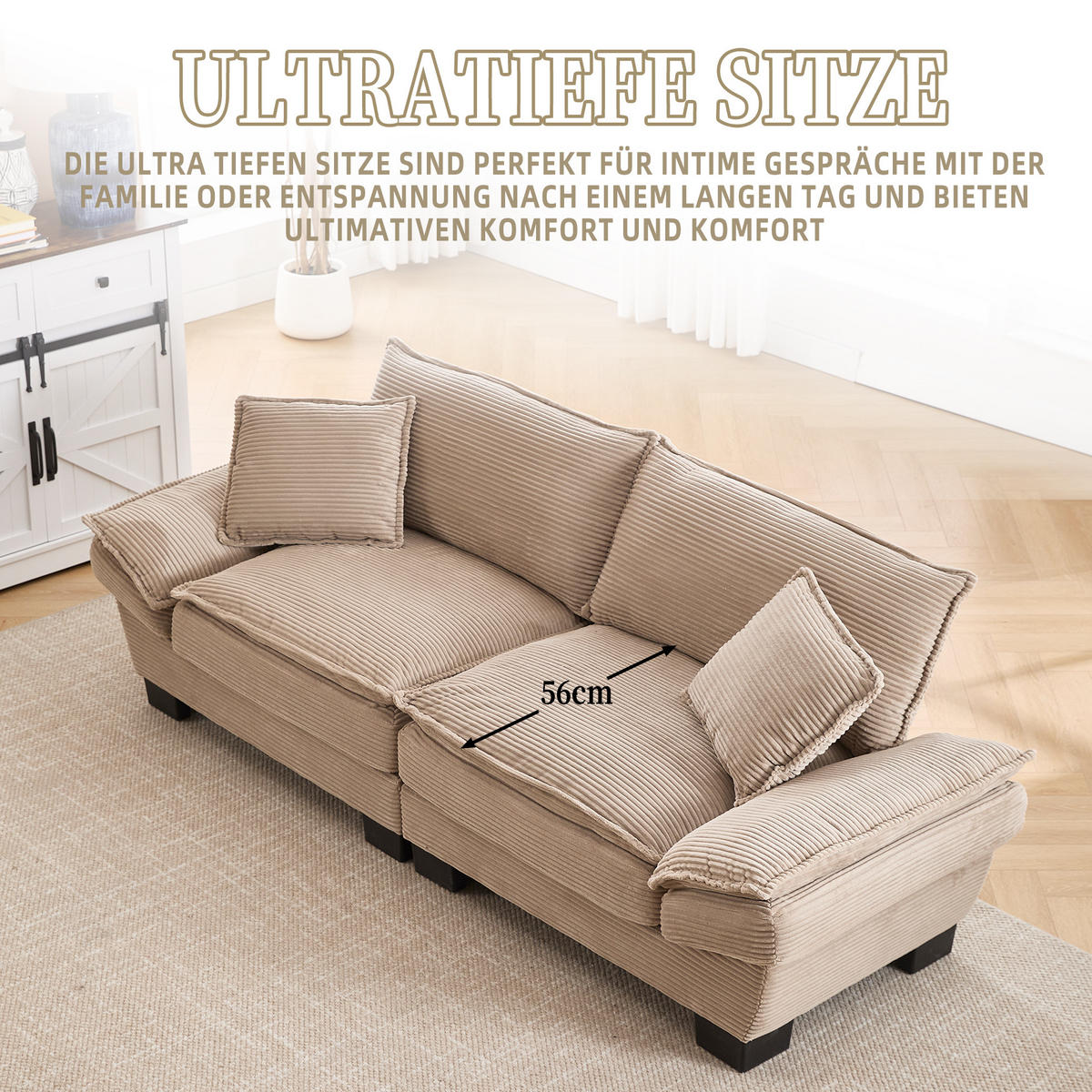 2-SITZER Sofa Samt mit ultratiefem Sitz 224/81/81 cm Sandfarben - Sandfarben, Textil (81/224/81cm) - Redom