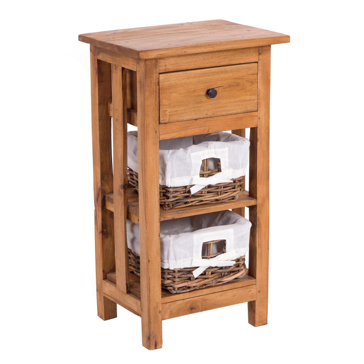 TELEFONTISCH RATTAN 70 mit 2 Rattan-Körben und Schublade, Mahagoni massiv 08 honigfarben gewachst - Honig, Holz (28/38/70cm) - DESIGN DELIGHTS