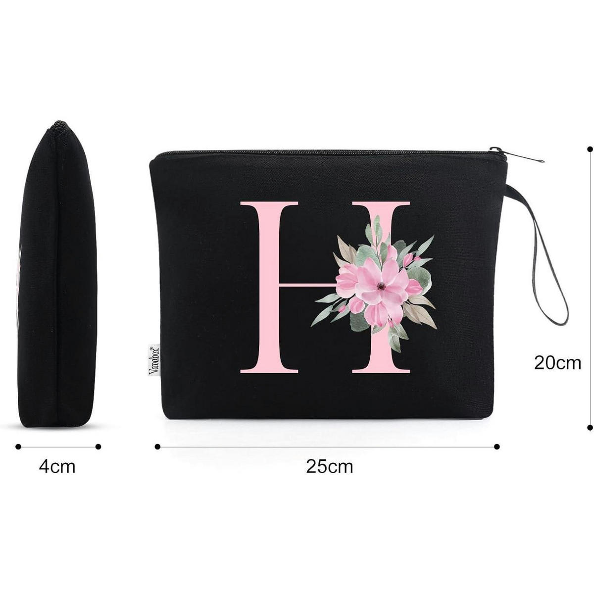 KOSMETIKTASCHE mit Initial H Schwarz - Schwarz, Textil (20/1/25cm)