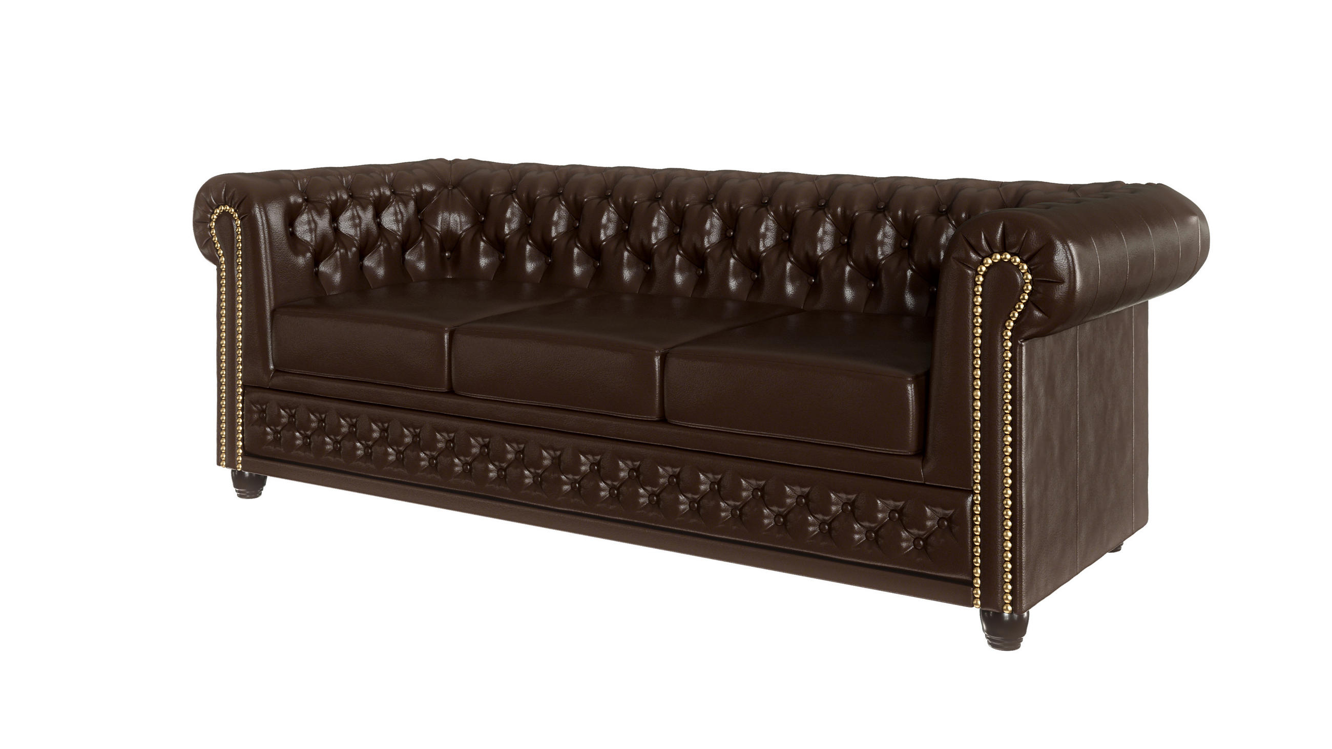 CHESTERFIELD-SOFA 3-sitzer mit Schlaffunktion Morin Braun vegan Leder - Braun, Holz/Textil (203/72/86cm) - S-Style Möbel