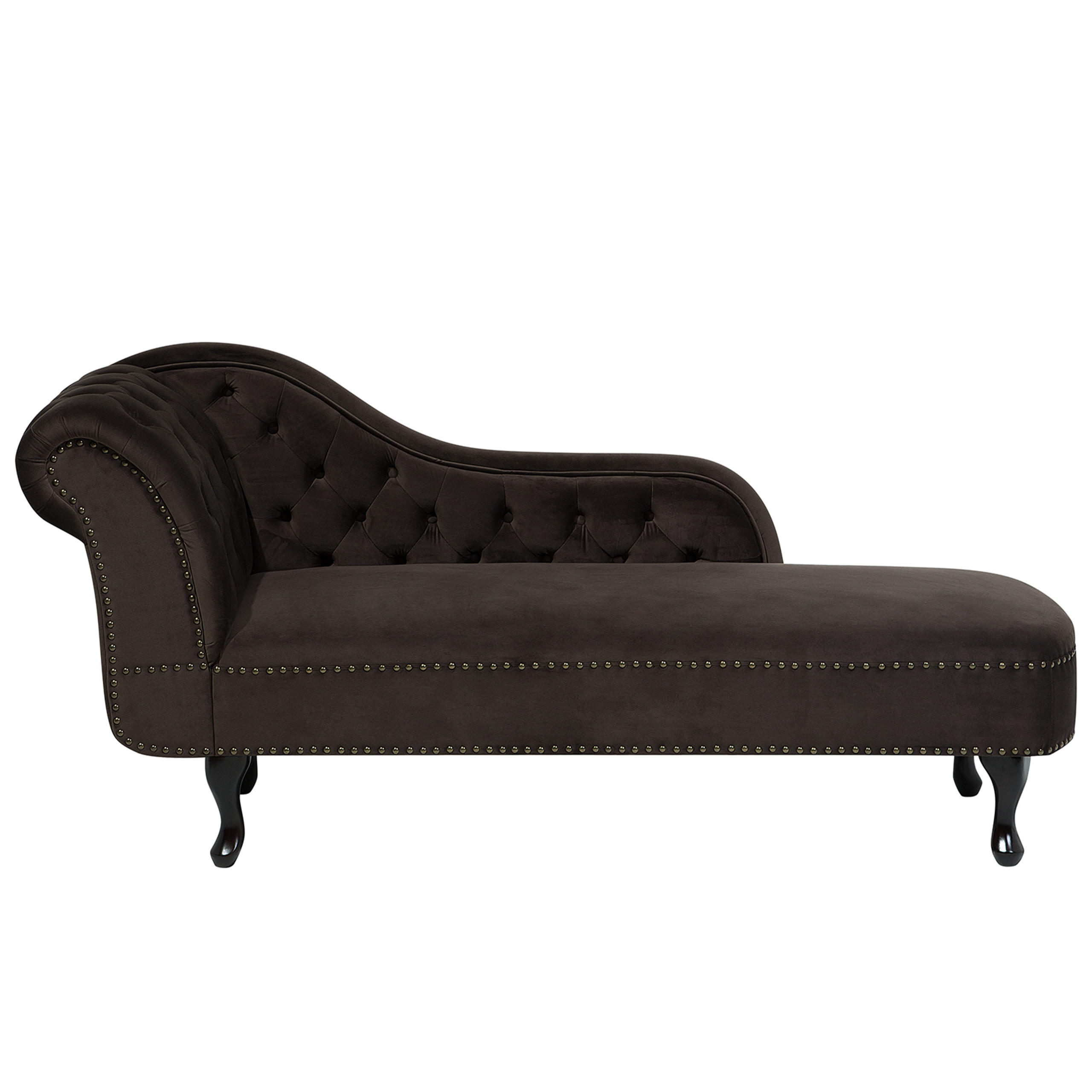CHAISELONGUE Samtstoff dunkelbraun linksseitig Nimes - Schwarz/Braun, Textil (170/79/61cm) - Beliani