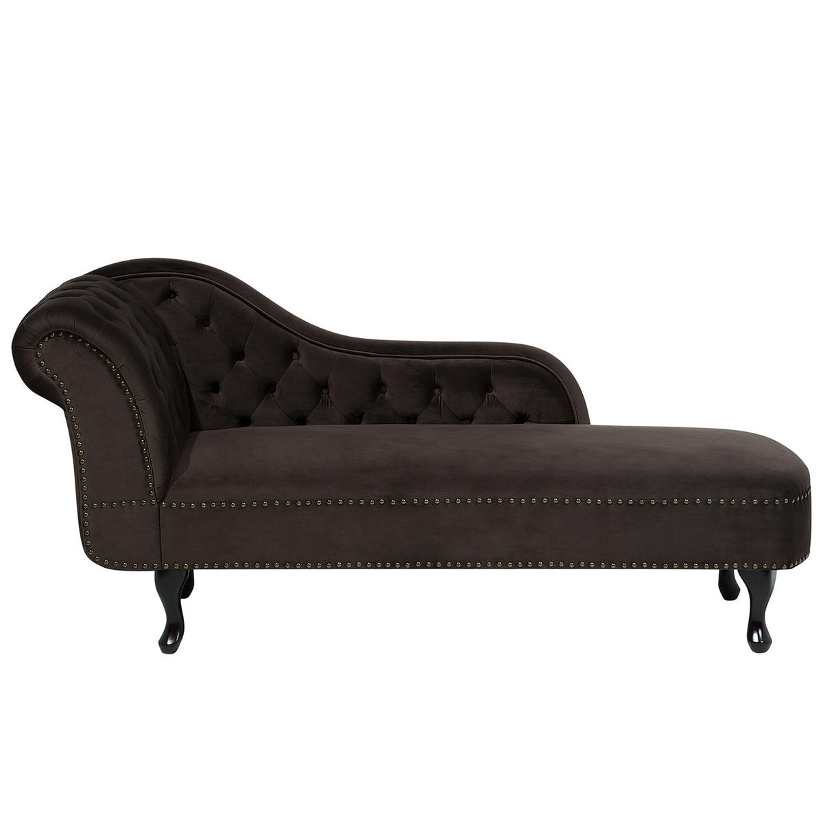 CHAISELONGUE Samtstoff dunkelbraun linksseitig Nimes - Schwarz/Braun, Textil (170/79/61cm) - Beliani
