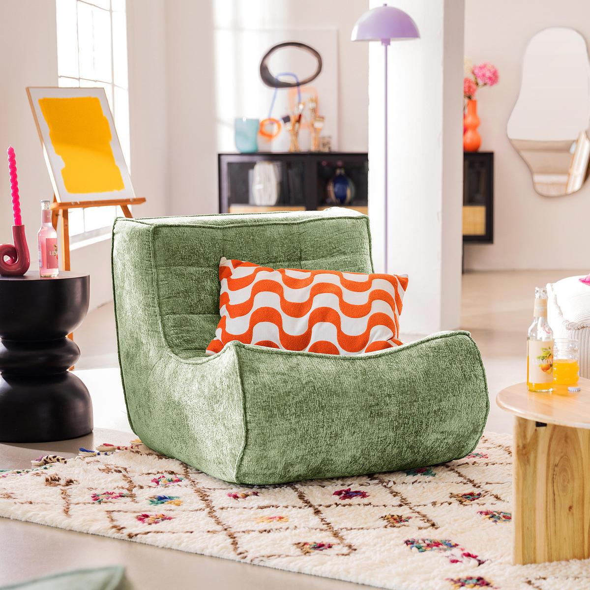 SESSEL - Bouclé - Grün, Textil (87/70/102cm) - home24