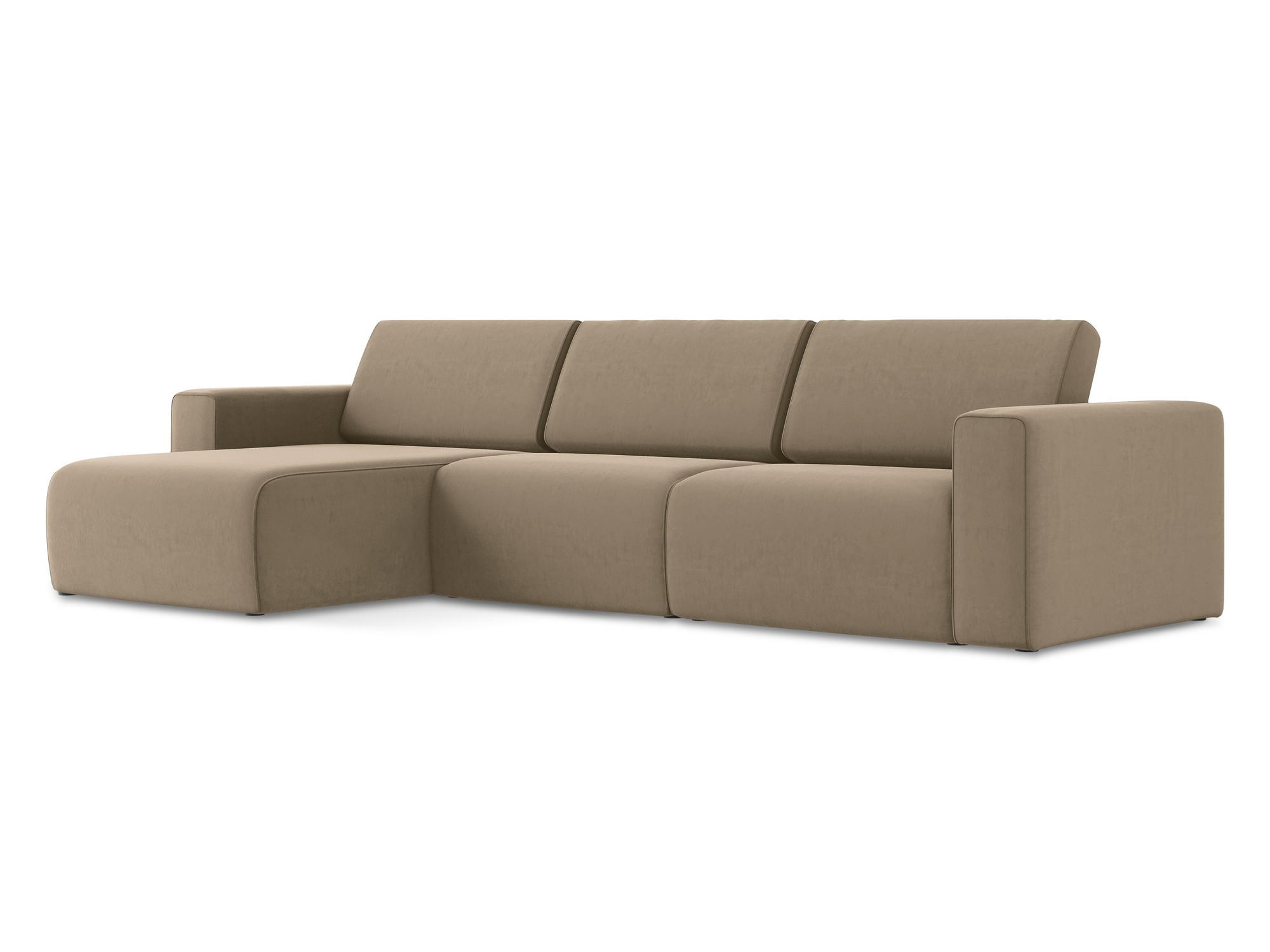 ECKSOFA Links Samt Stoff Beige - Beige/Schwarz, Kunststoff/Textil (167/314cm) - Makamii