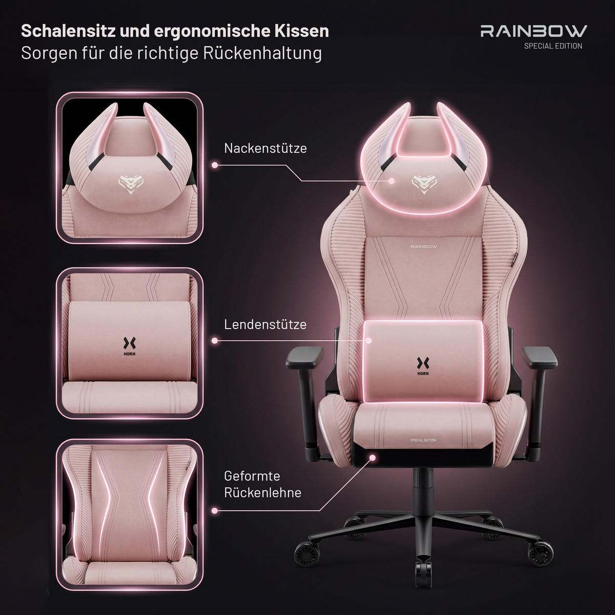 GAMINGSTUHL X-Horn 2.0. - Rosa, Textil (74/122/53cm) - Diablo Chairs