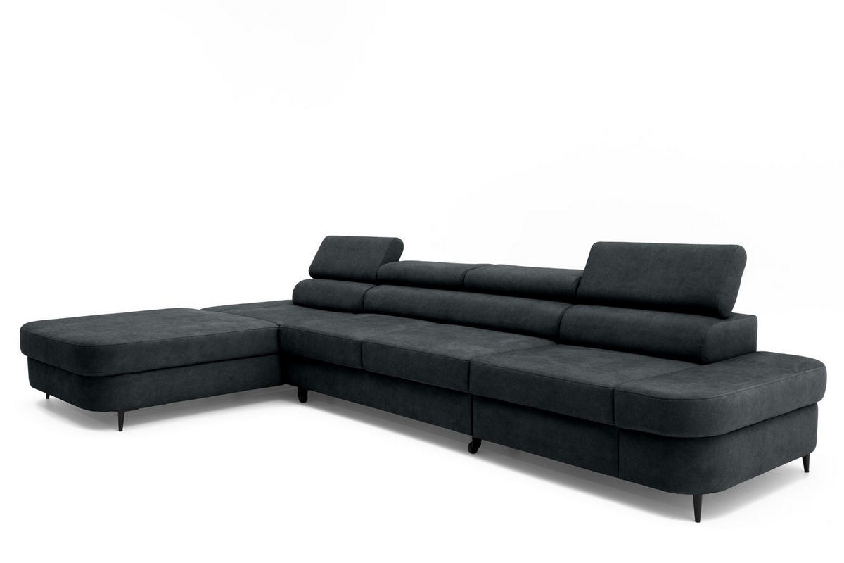 ECKSOFA JAZZ MAXI Links mit Schlaffunktion 125x195 Velours Schwarz - Schwarz, Holz/Textil (350/203cm) - Muffo
