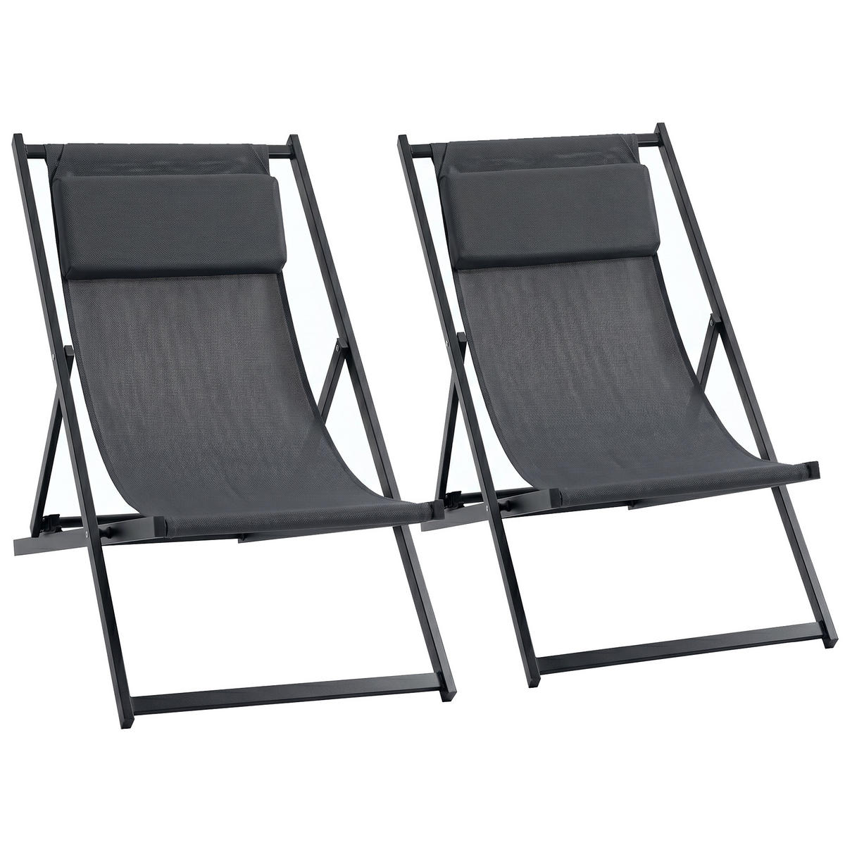 SONNENLIEGE Set aus 2 klappbaren Dunkelgrau 96,5 x 58 x 91,5 cm - Grau, Metall (60/85/100cm) - Vallsero
