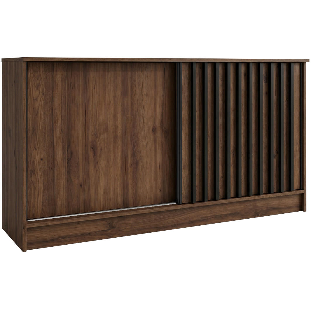 KOMMODE Horizon mit 2 Schiebetüren, 160 cm, Walnuss+Schwarz - Walnussfarben/Schwarz, Holzwerkstoff (161/85/43.5cm) - Beautysofa