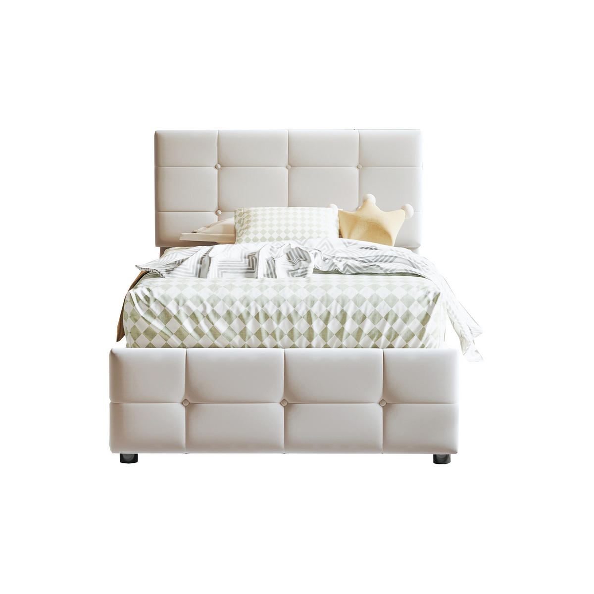 KINDERBETT 90/200 cm mit hydraulischem Stauraum und höhenverstellbarem Kopfteil Beige - Beige, Textil (90/200cm) - OKWISH