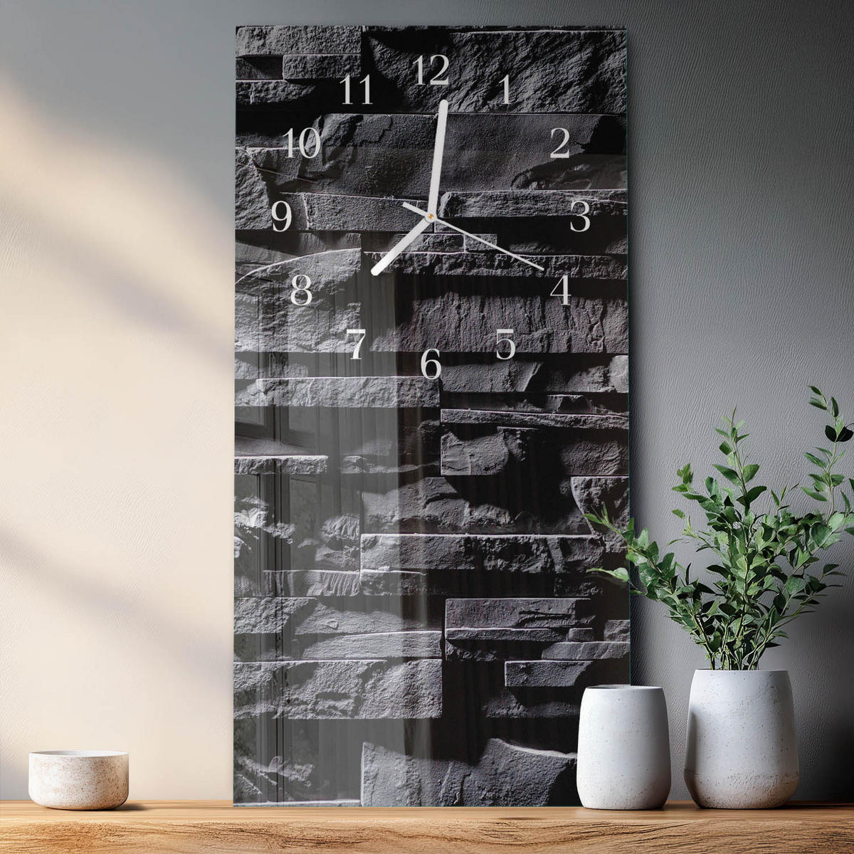 WANDUHR 30x60 cm - Zitrone und Limette - Grau, Glas (30/60/0.4cm) - TULUP