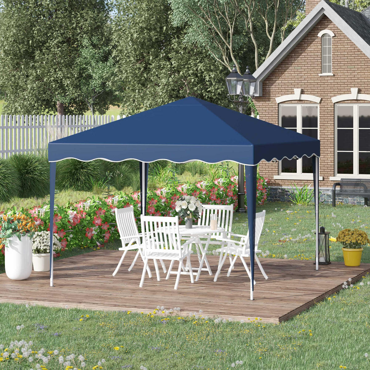 FALTPAVILLON, Braun, Stahl, Oxford-Gewebe - Blau, Metall (295/257/295cm) - Outsunny