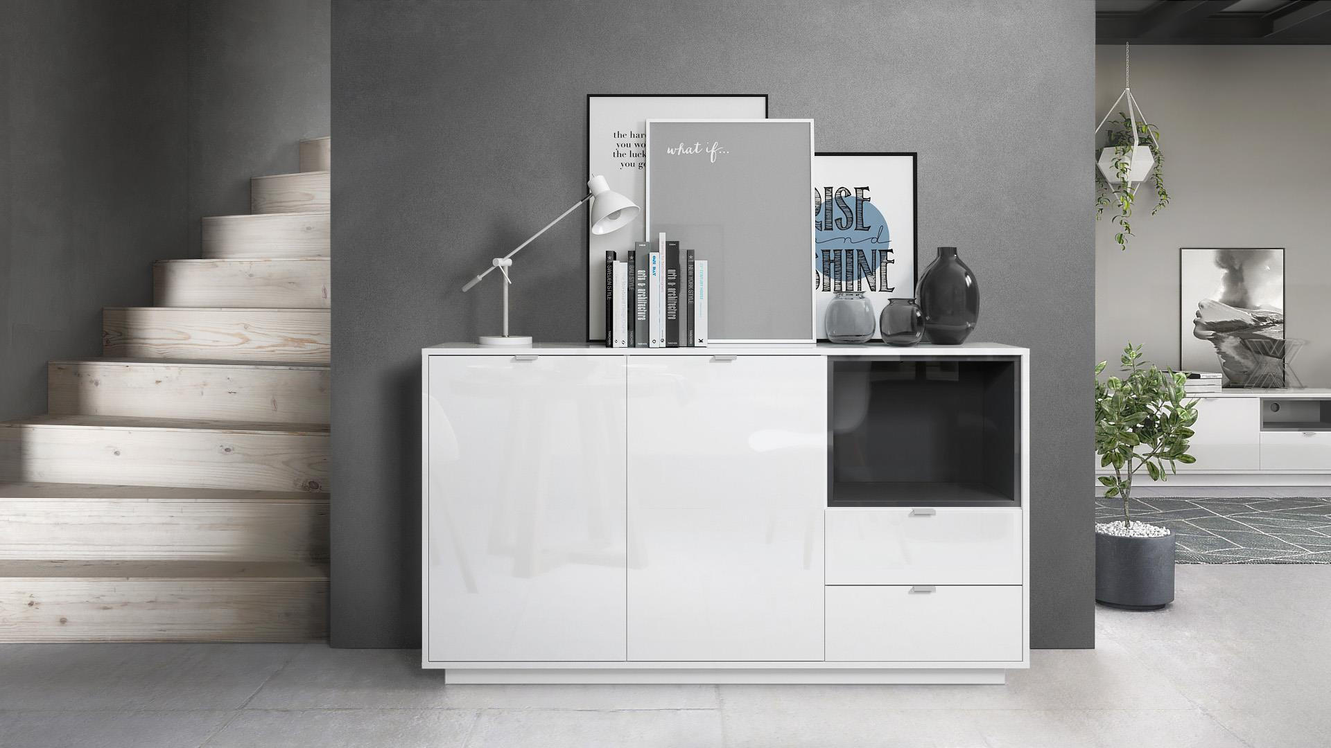 SIDEBOARD Metro Einsatz in Schwarz Hochglanz - Schwarz Hochglanz, Holzwerkstoff (153/88/38cm) - Vladon