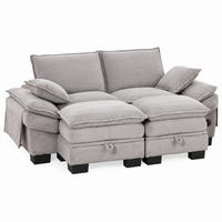 SOFA modular 2-Sitzer mit 2 Hockern Corduroy Light Gray - Hellgrau, Holzwerkstoff (132/84/190cm) - Meubliv