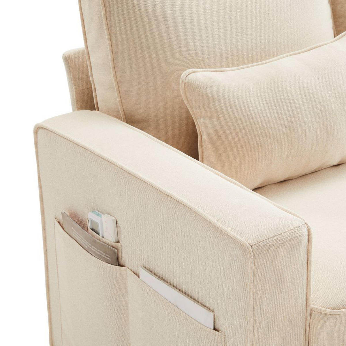VIERSITZER-SOFA in Beige Leinen mit 4 Kissen - Beige, Textil (83/87/264cm) - KOMHTOM