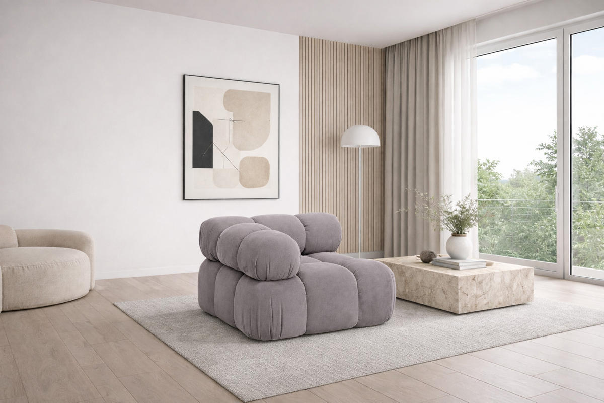 ECKMODUL, Für Modulares System, Stoff Salvador, Grau, Selia - Grau, Holz (95/70/95cm) - Kaiser Möbel