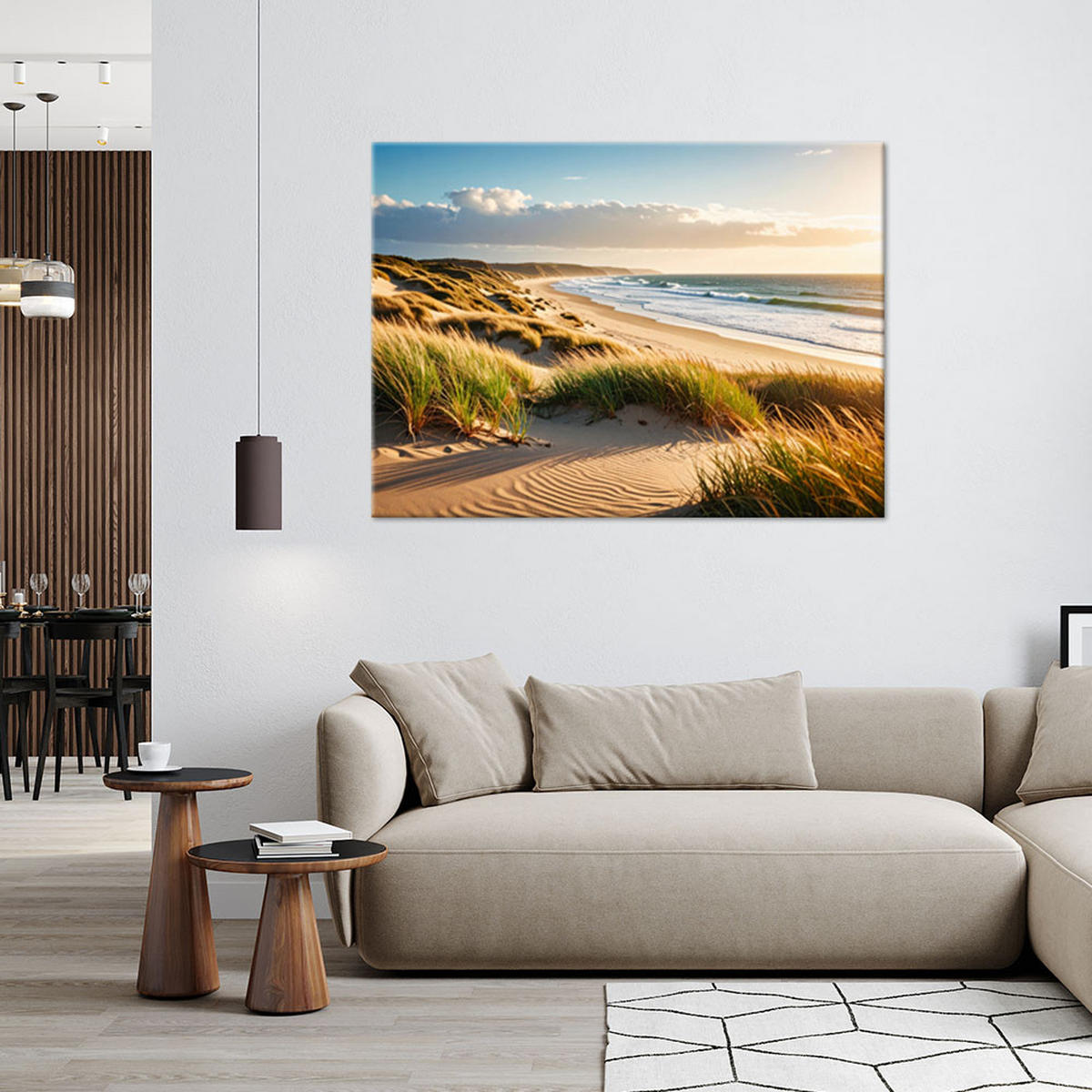 LEINWANDBILD Strand Meer Dünen Landschaft 90x60cm - Beige, Textil (90/60cm) - Feeby