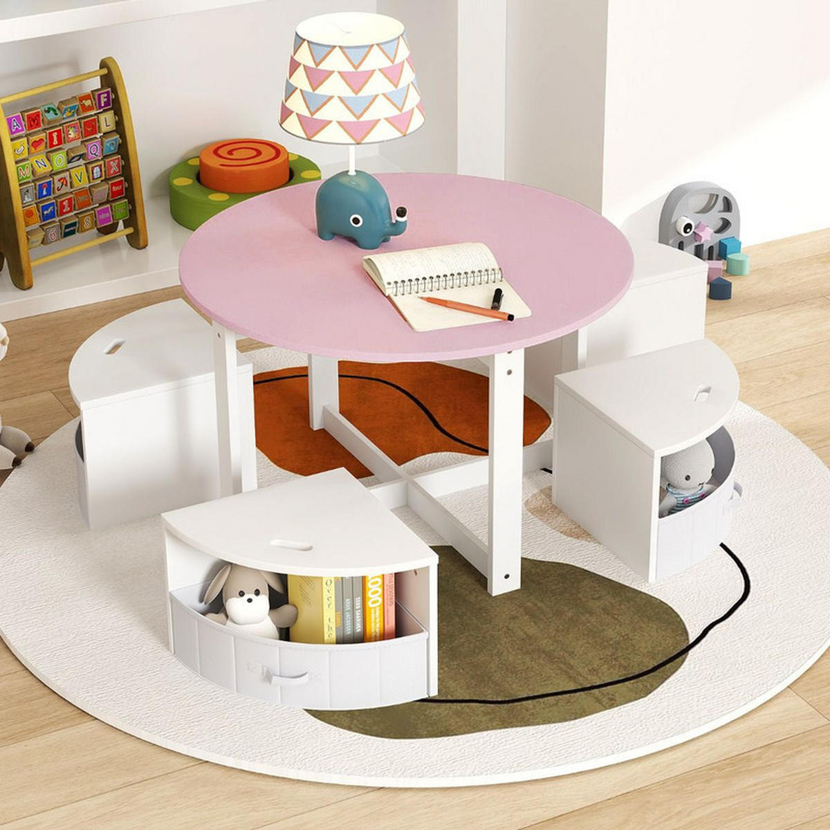 KINDERTISCHE mit Stühlen rosa(5-tlg) - Pink, Holzwerkstoff (79/51/79cm) - COSTWAY